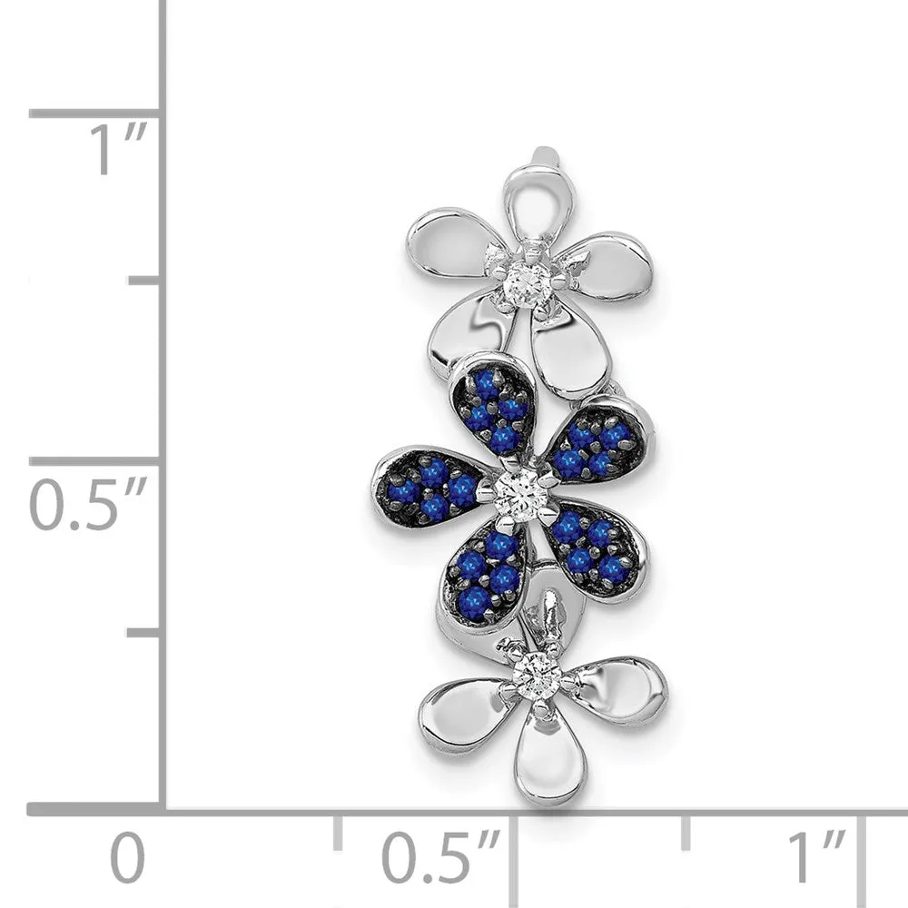 14k White Gold Diamond and Sapphire 3 Flowers Pendant