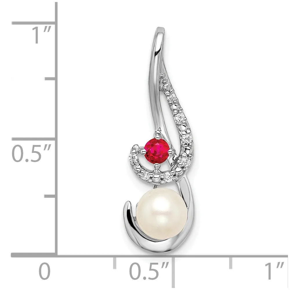 14k White Gold FWC Pearl Ruby & Diamond Slide