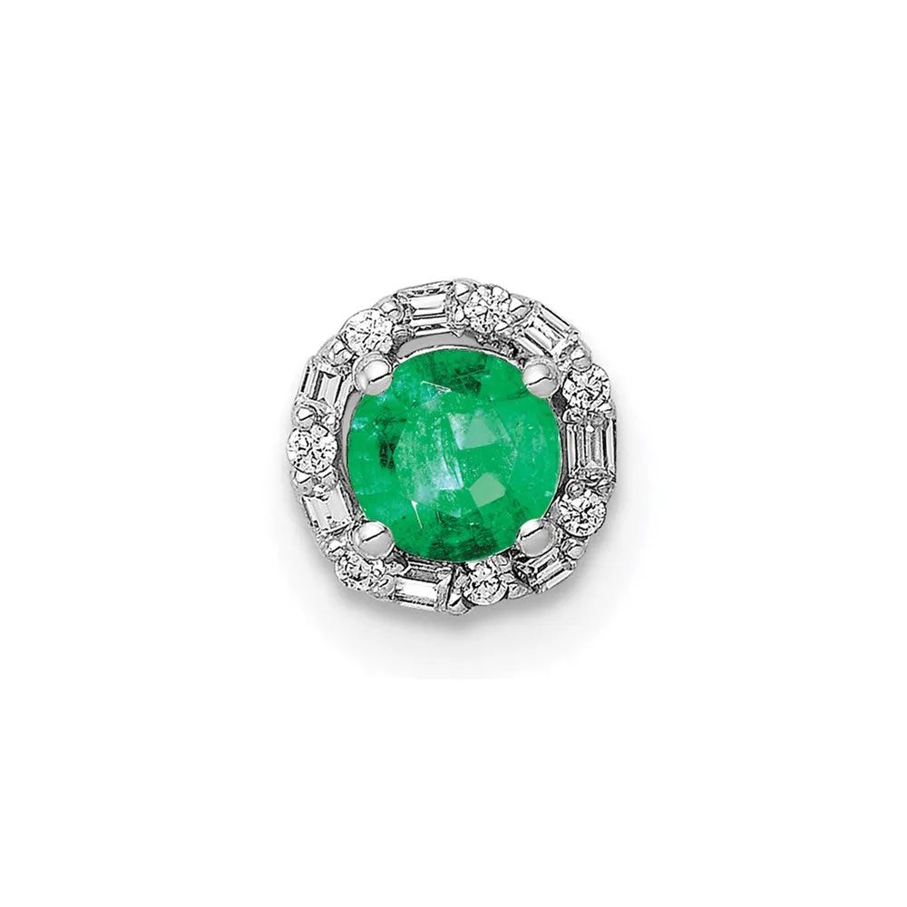 14k White Gold Halo 1/20ct. Diamond and Emerald Chain Slide