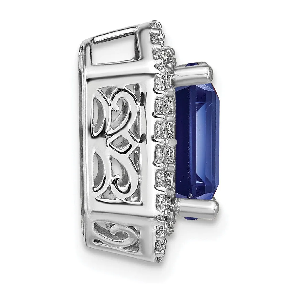 14K White Gold  Lab Grown Diamond & Created Blue Sapphire Pendant