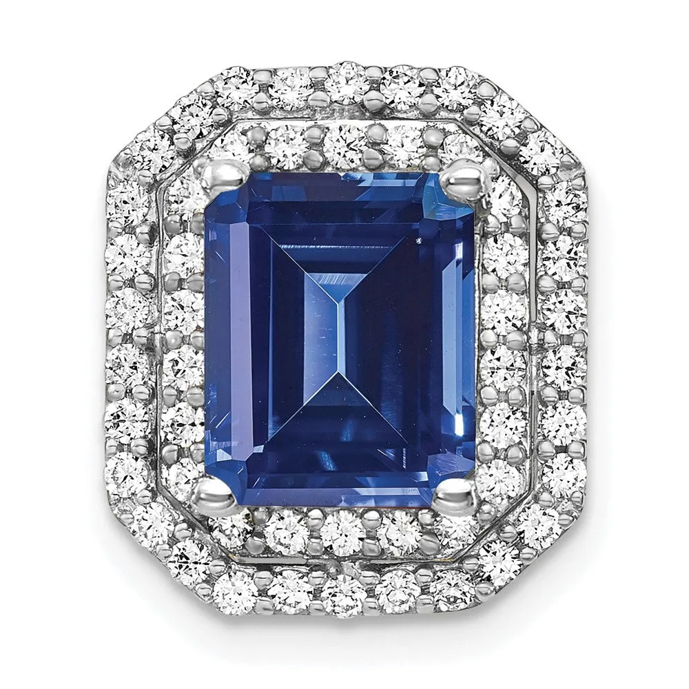 14K White Gold  Lab Grown Diamond & Created Blue Sapphire Pendant