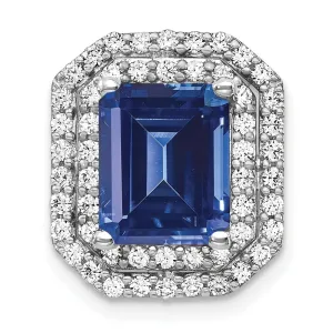14K White Gold  Lab Grown Diamond & Created Blue Sapphire Pendant