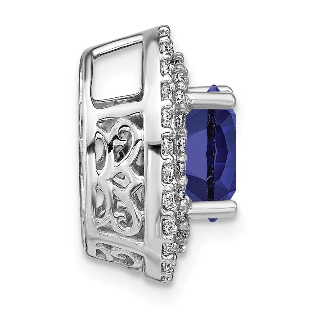 14K White Gold  Lab Grown Diamond & Created Blue Sapphire Pendant