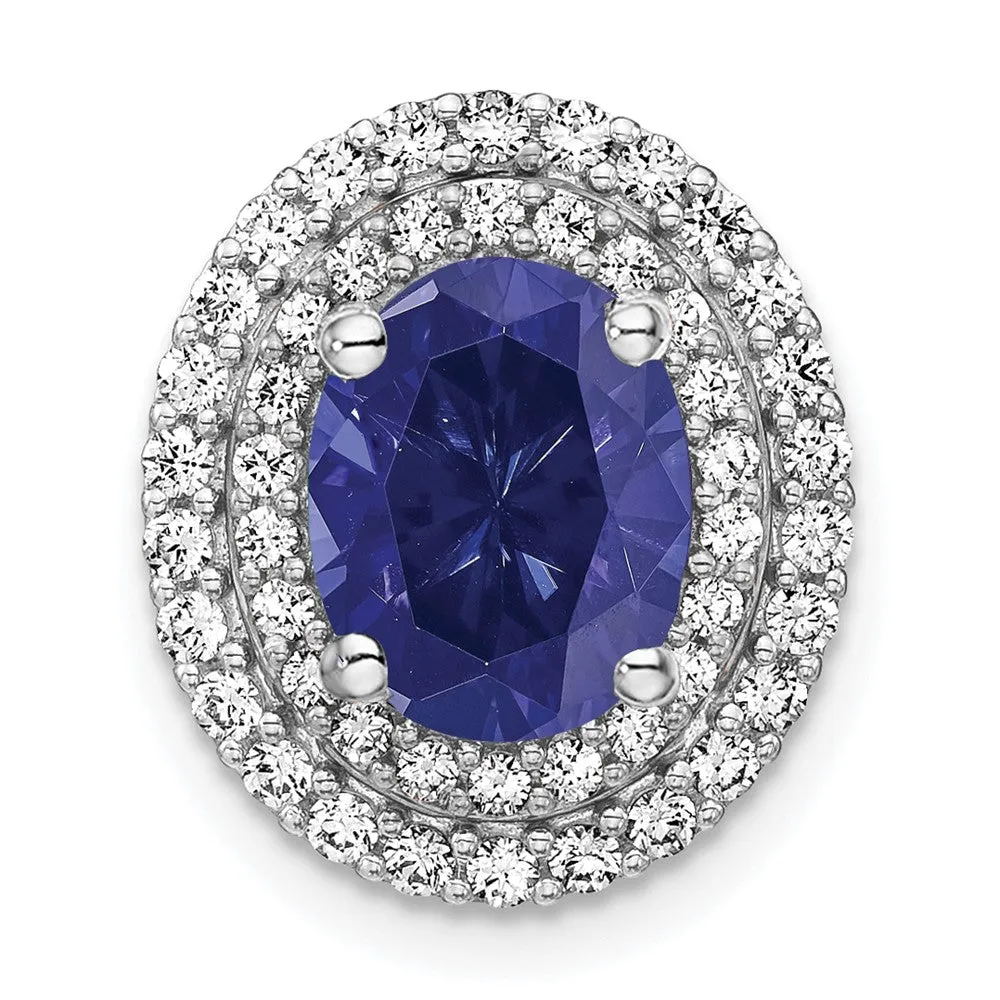 14K White Gold  Lab Grown Diamond & Created Blue Sapphire Pendant