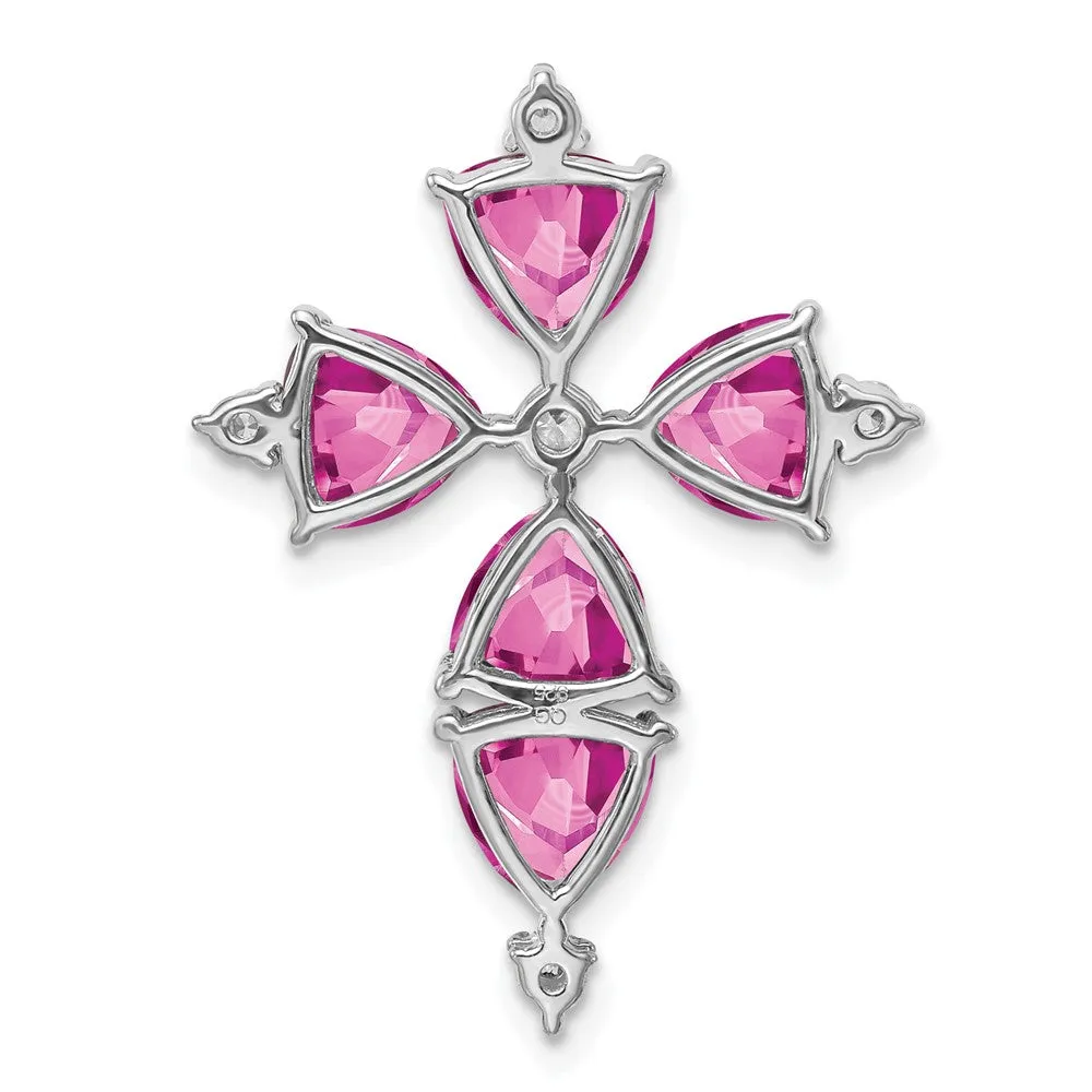 14K White Gold  Lab Grown Diamond & Created Pink Sapphire Pendant