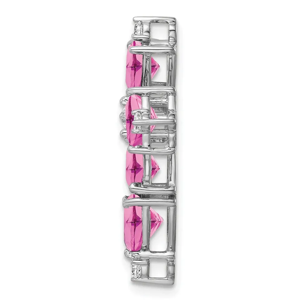 14K White Gold  Lab Grown Diamond & Created Pink Sapphire Pendant