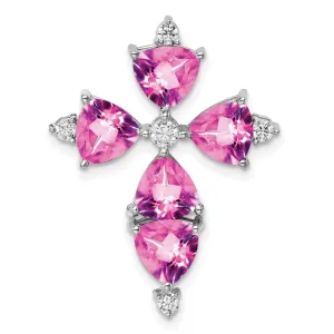 14K White Gold  Lab Grown Diamond & Created Pink Sapphire Pendant