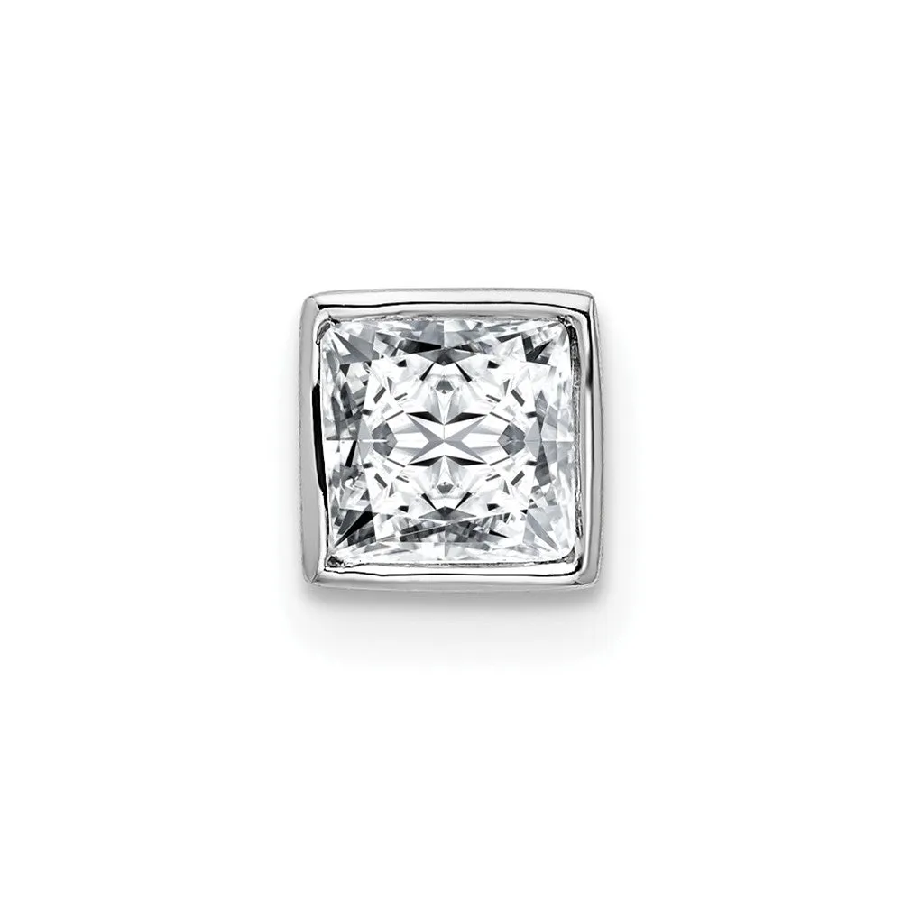14k White Gold Princess Bezel G H I True Light Moissanite Chain Slide