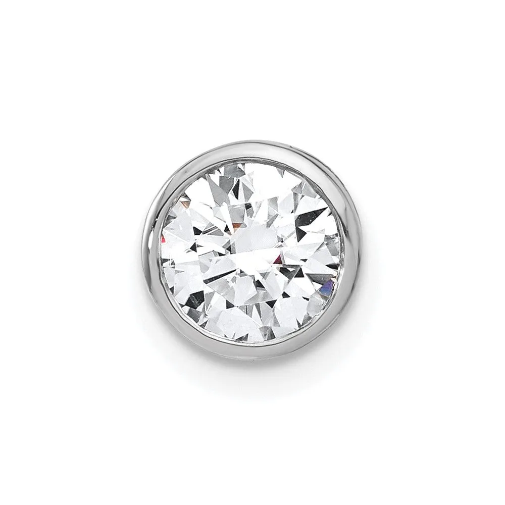 14k White Gold Round Bezel G H I True Light Moissanite Chain Slide