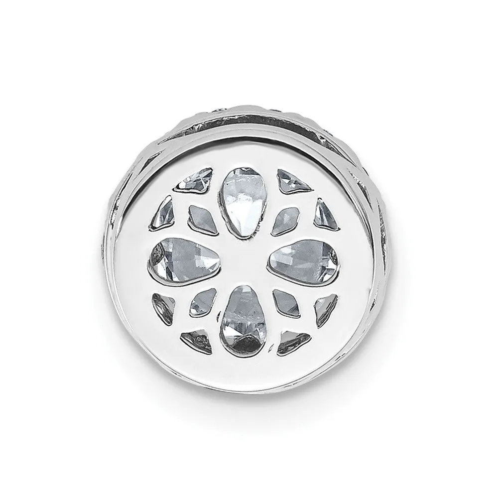 14k White Gold Round Halo D E F Pure Light Moissanite Chain Slide