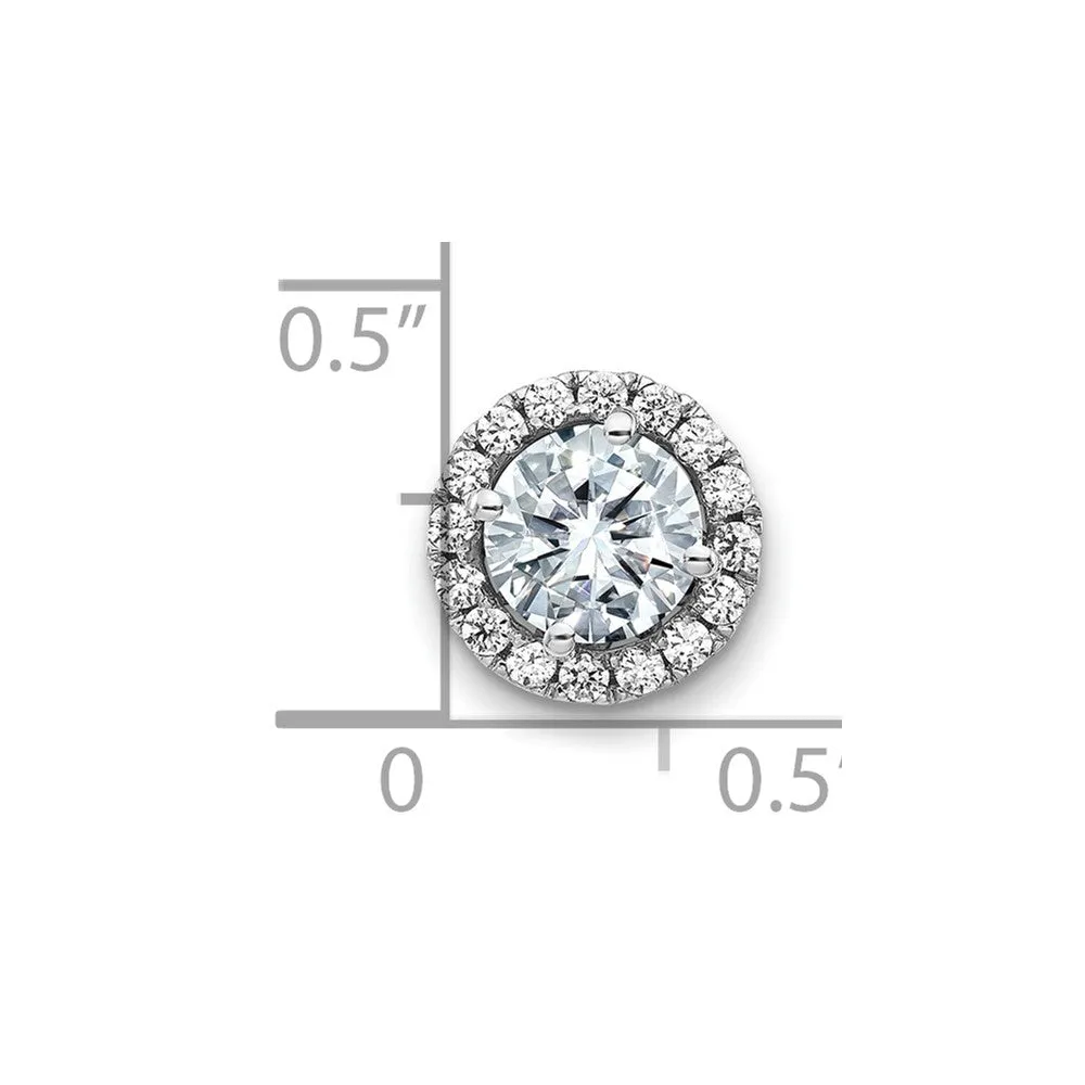 14k White Gold Round Halo D E F Pure Light Moissanite Chain Slide