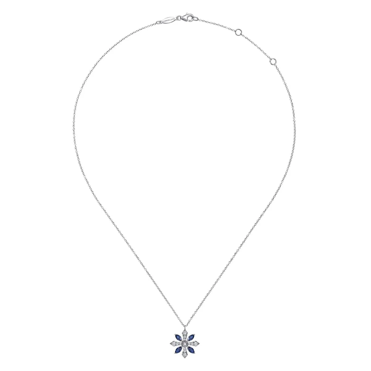 14K White Gold Sapphire and Diamond Star Pendant Necklace