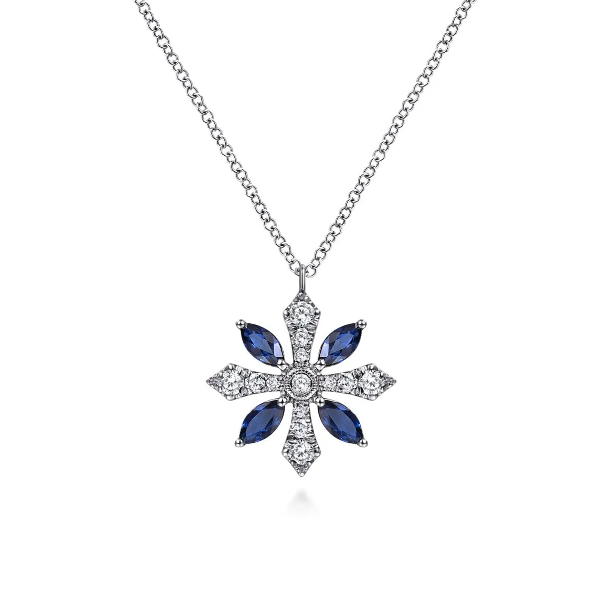 14K White Gold Sapphire and Diamond Star Pendant Necklace