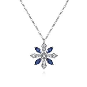 14K White Gold Sapphire and Diamond Star Pendant Necklace