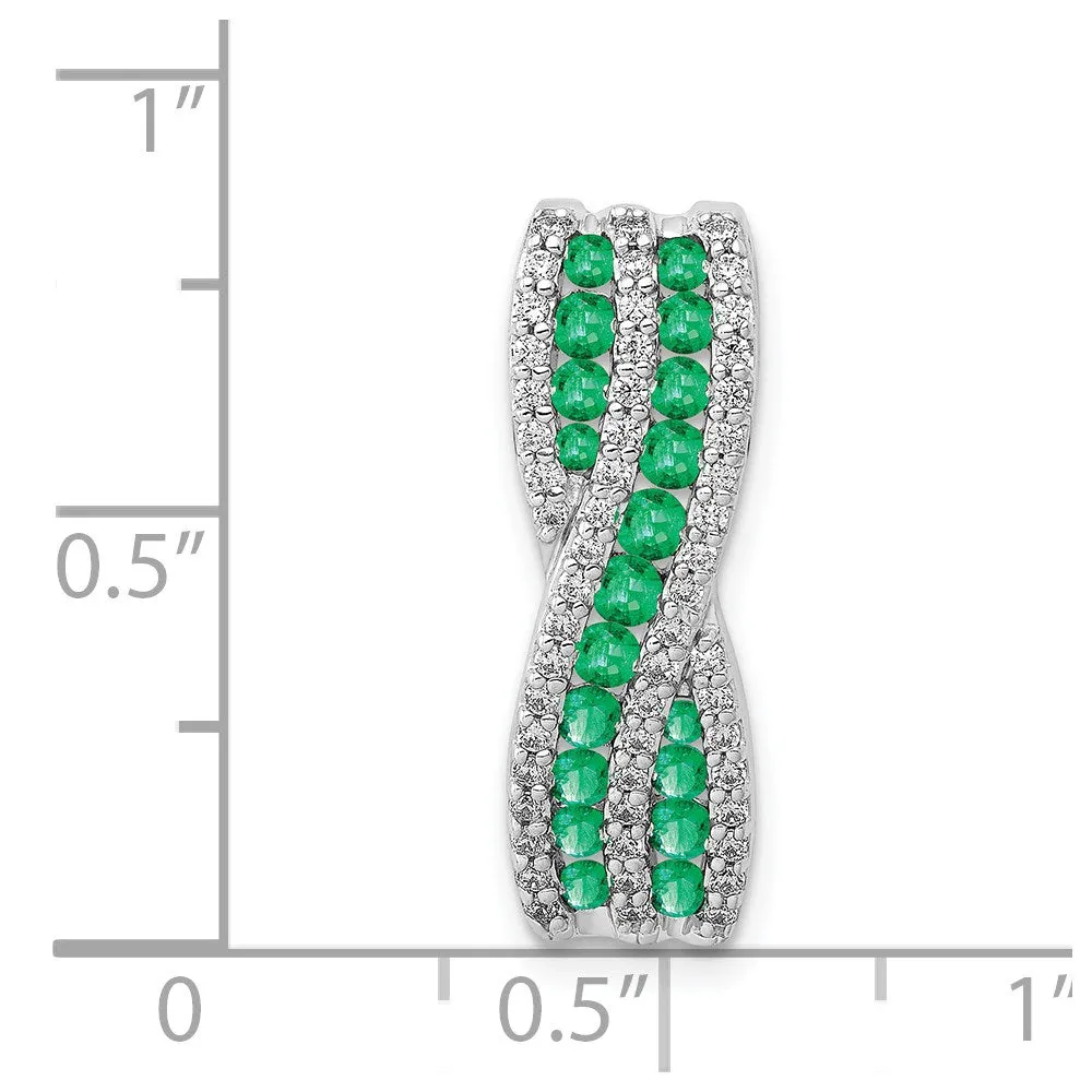 14k White Gold Twist Diamond and Emerald Fancy Chain Slide