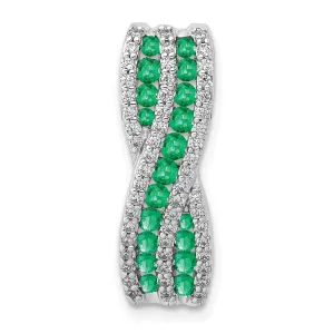 14k White Gold Twist Diamond and Emerald Fancy Chain Slide