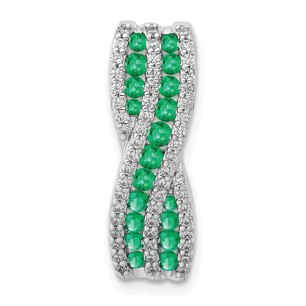14k White Gold Twist Diamond and Emerald Fancy Chain Slide