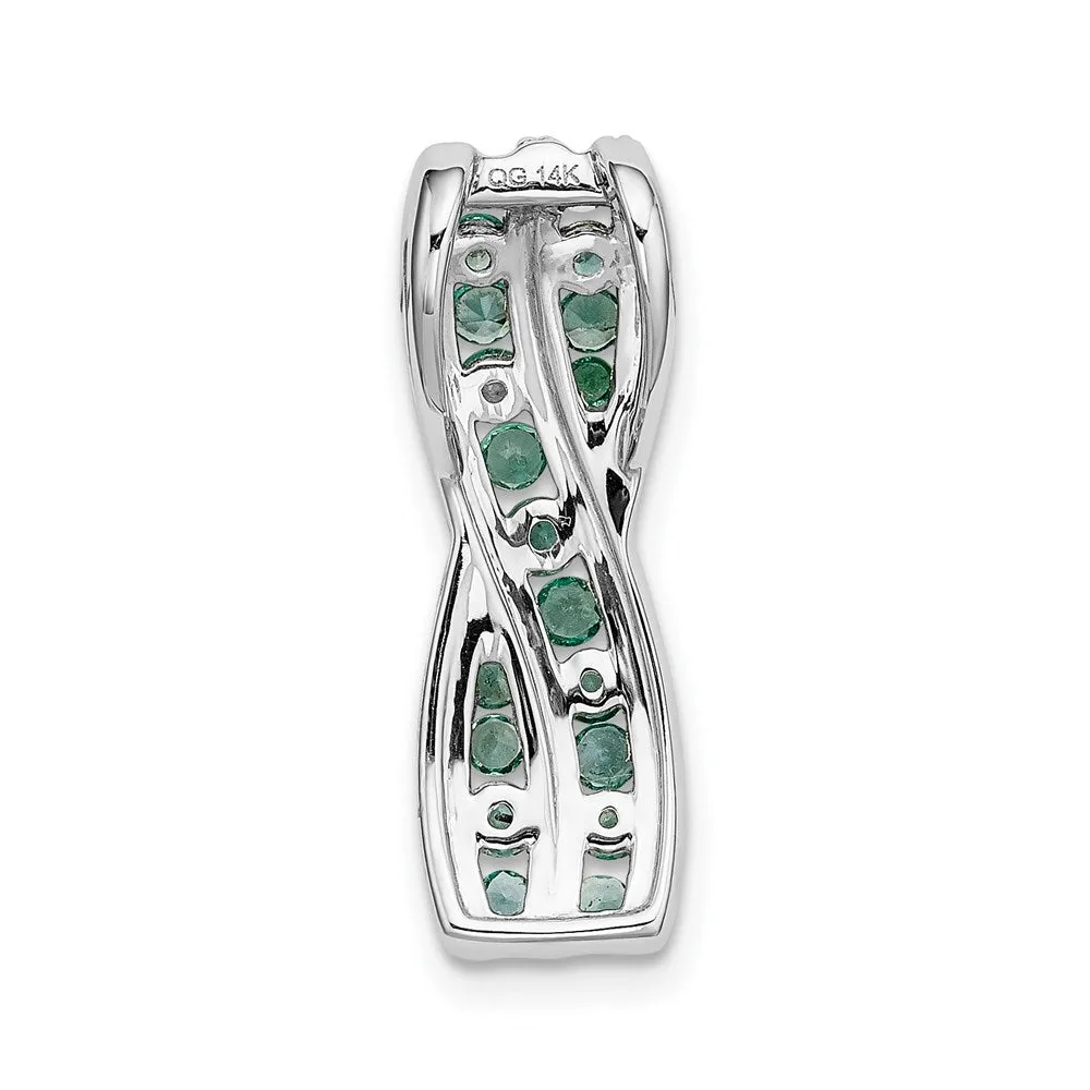14k White Gold Twist Diamond and Emerald Fancy Chain Slide