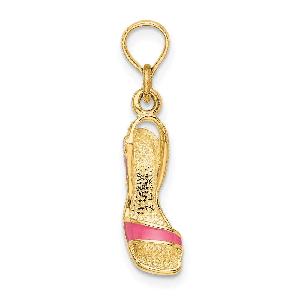 14k Yellow Gold 3-D Pink Enamel Open Toe High Heel Charm