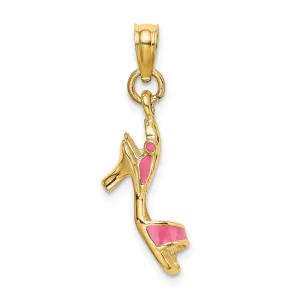 14k Yellow Gold 3-D Pink Enamel Open Toe High Heel Charm