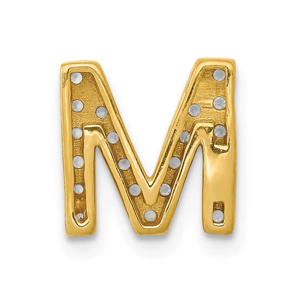 14k Yellow Gold Diamond Letter M Initial Charm