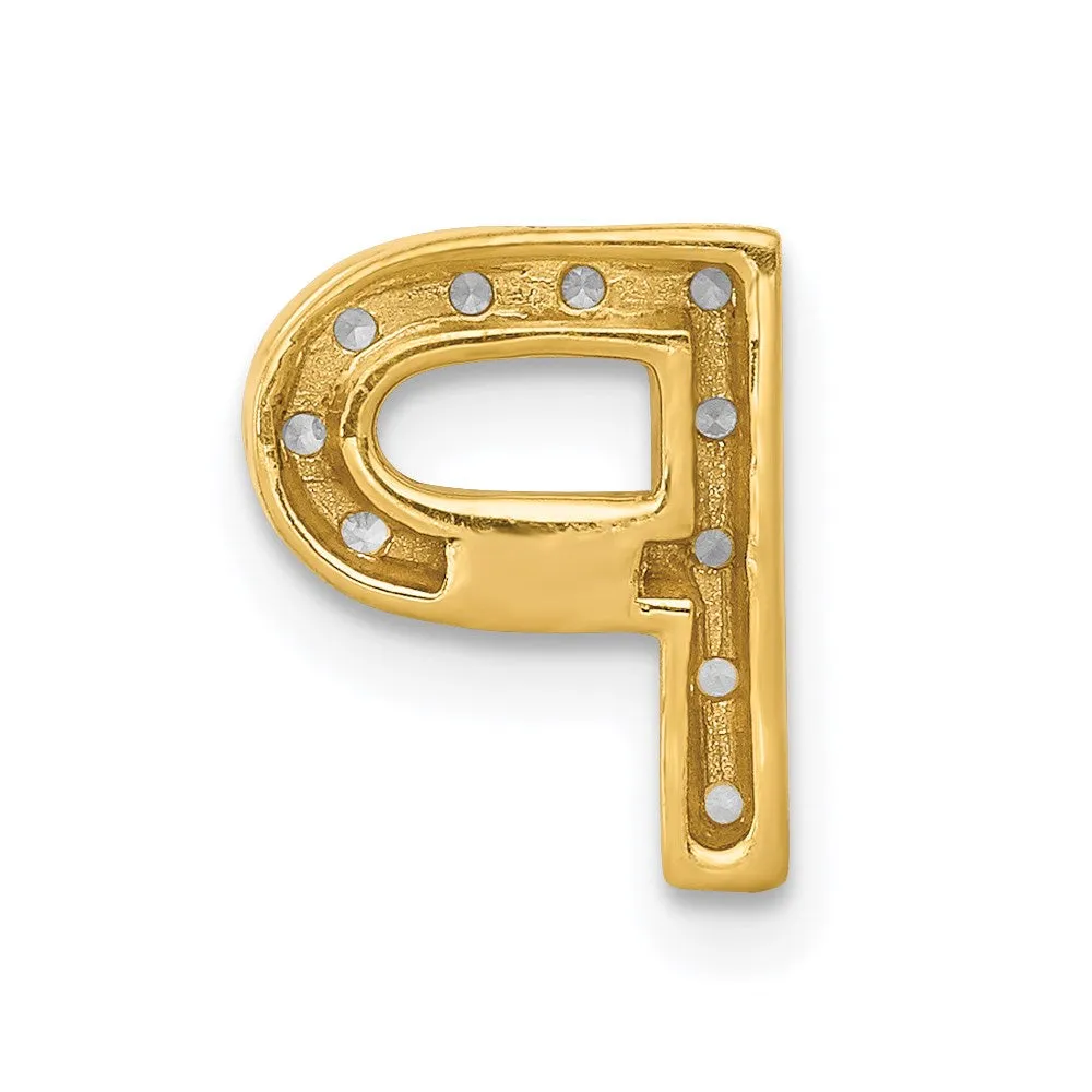 14k Yellow Gold Diamond Letter P Initial Charm