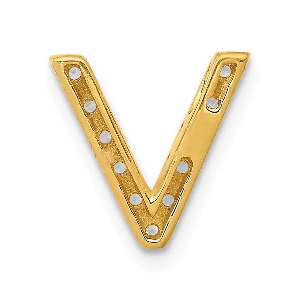 14k Yellow Gold Diamond Letter V Initial Charm