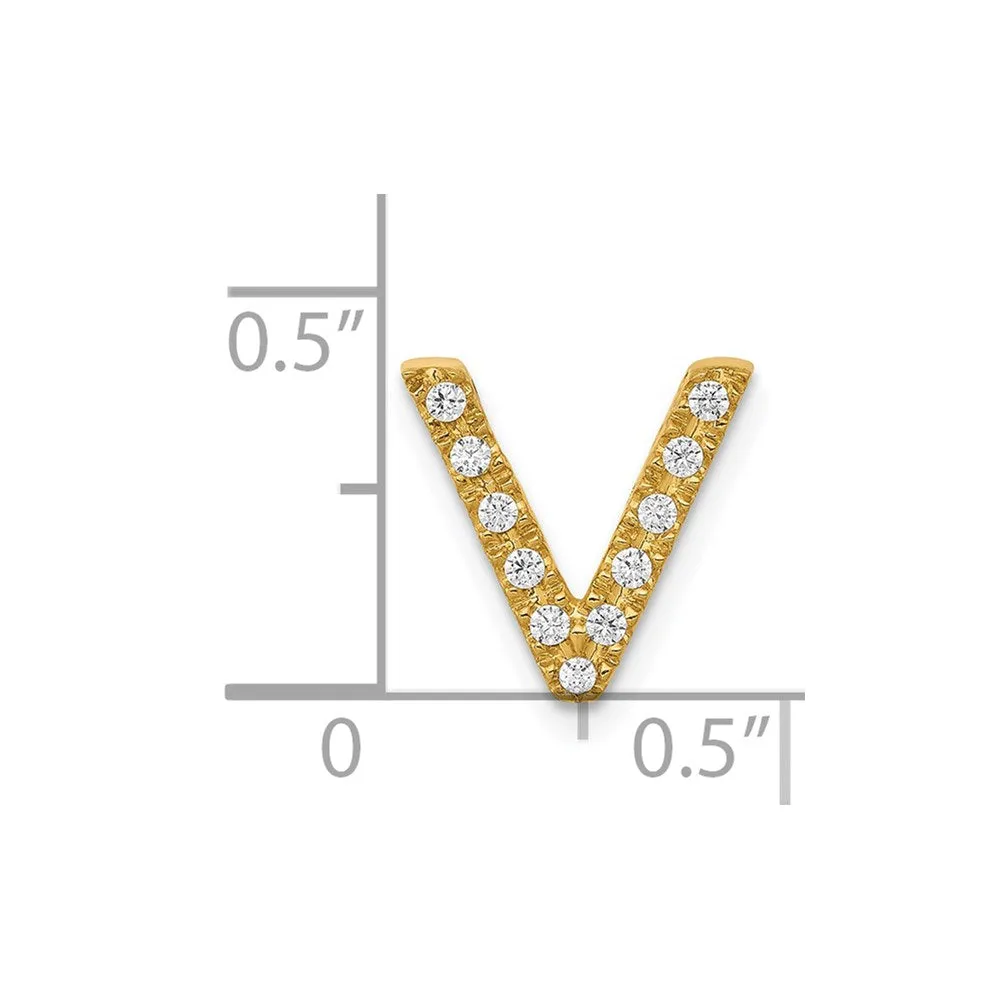 14k Yellow Gold Diamond Letter V Initial Charm