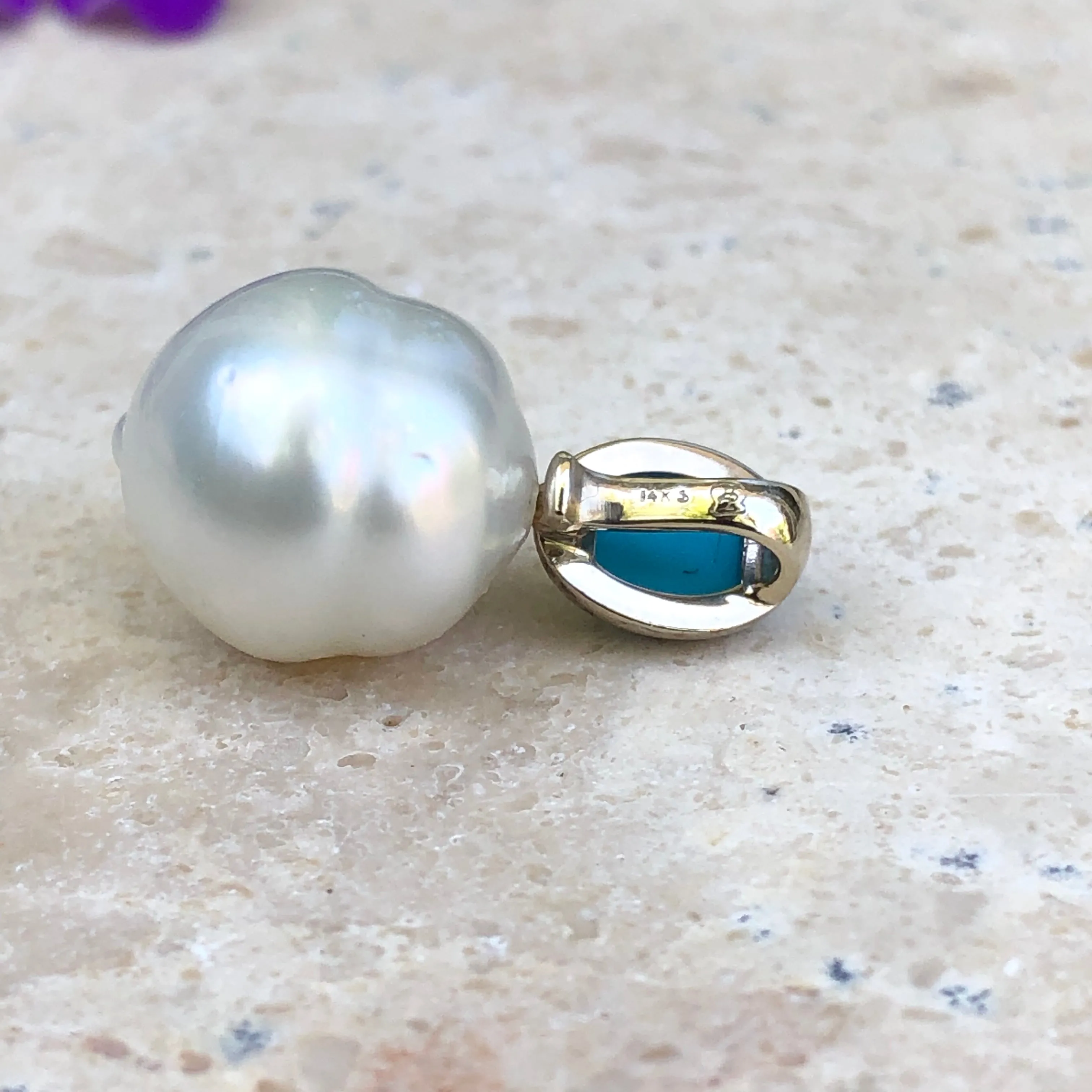 14KT White Gold Turquoise   11mm Paspaley South Sea Pearl Pendant Slide