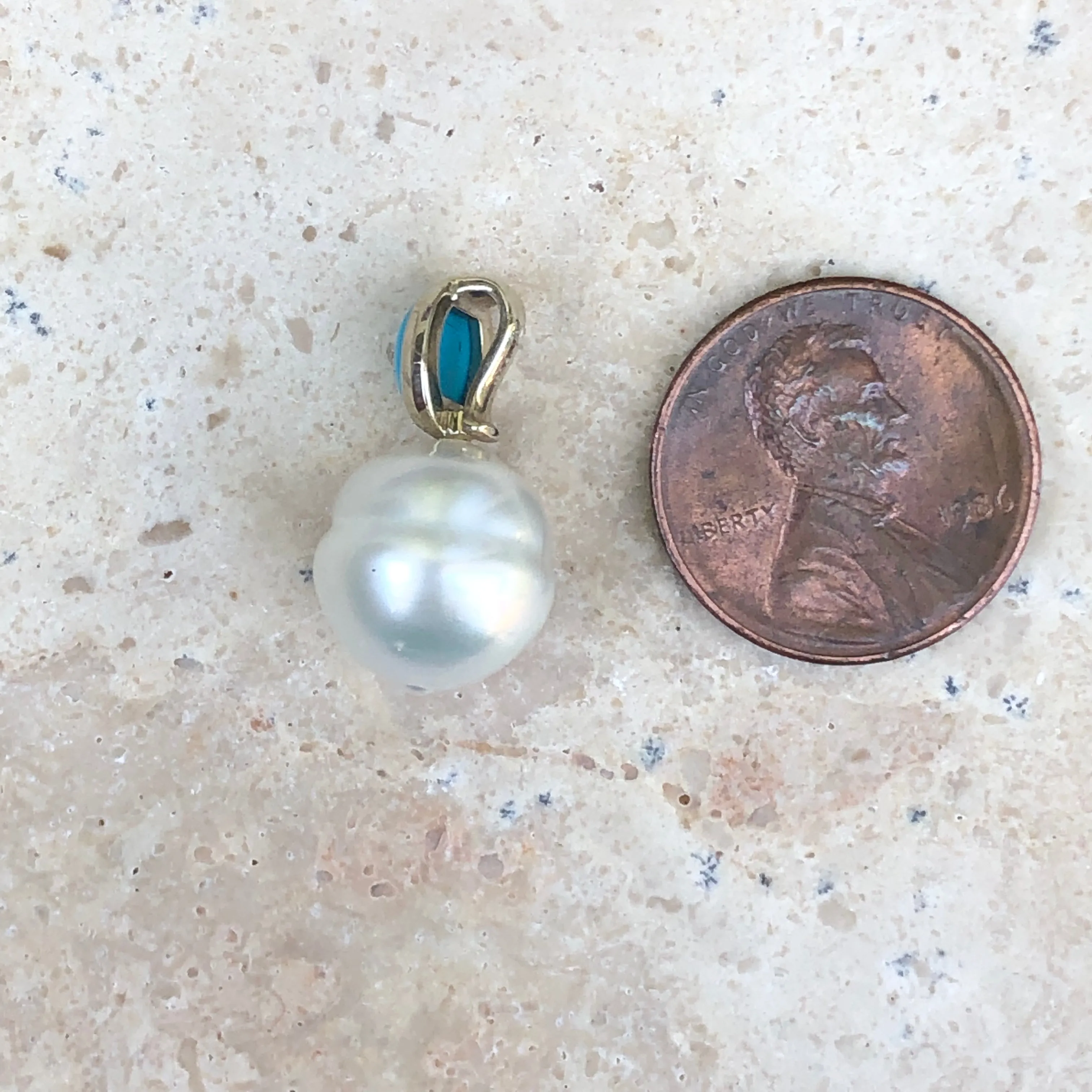 14KT White Gold Turquoise   11mm Paspaley South Sea Pearl Pendant Slide