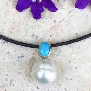 14KT White Gold Turquoise   11mm Paspaley South Sea Pearl Pendant Slide