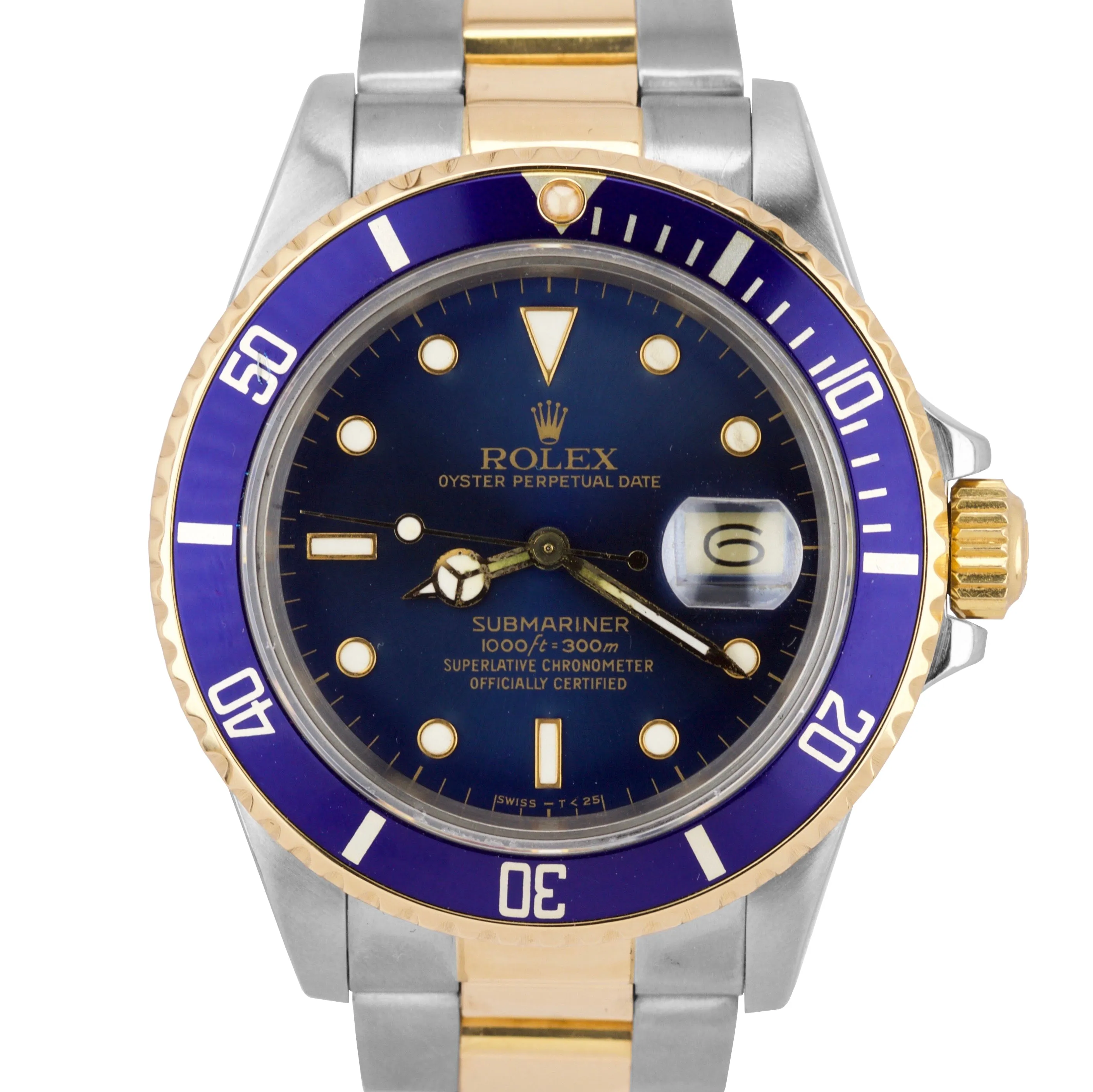 1987 Rolex Submariner Date 16803 Two-Tone Gold Stainless Steel Blue 40mm Watch