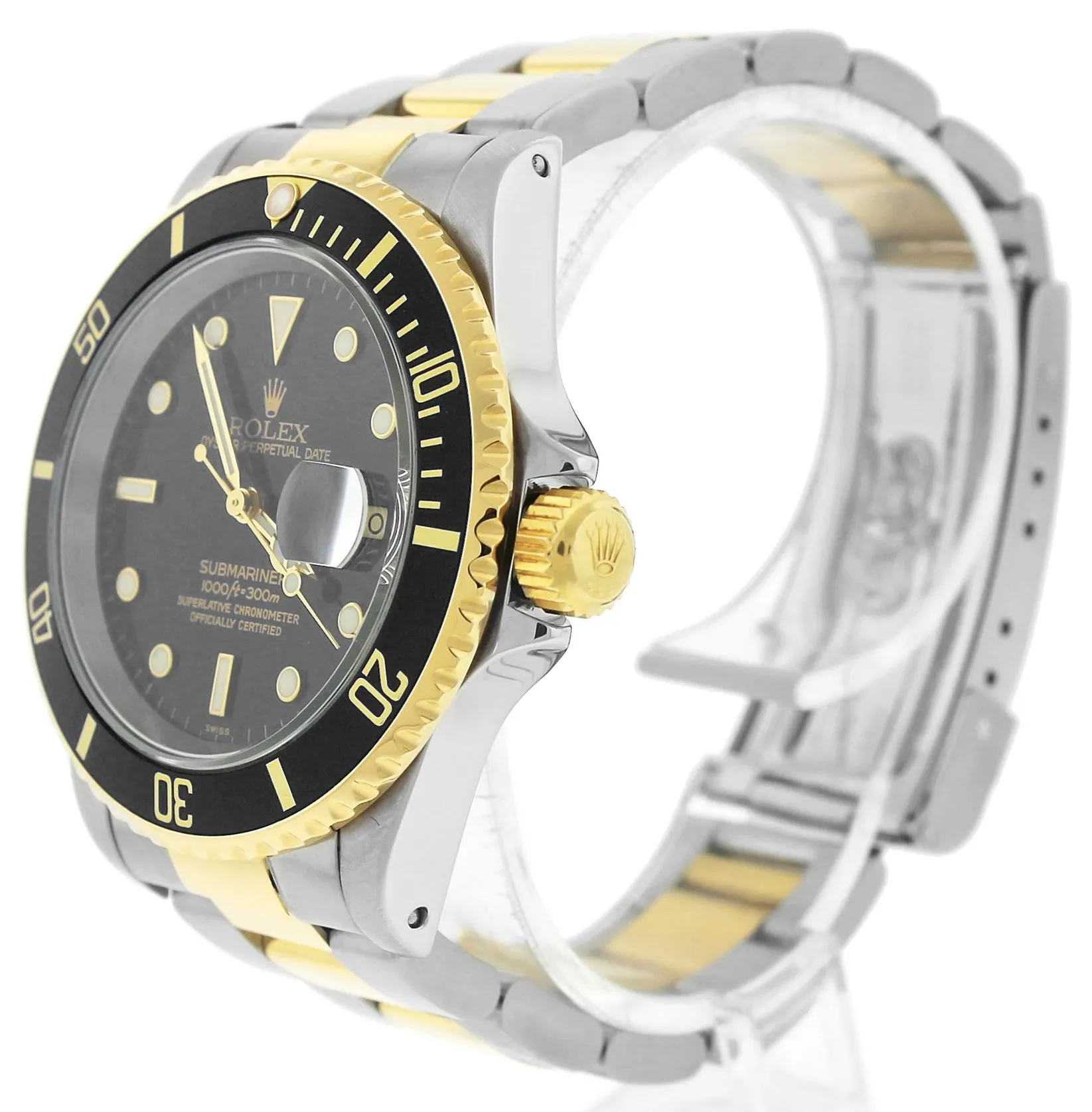 1999 Rolex Submariner Date 16613 A Two-Tone Gold Stainless Black 40mm Dive Watch