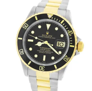 1999 Rolex Submariner Date 16613 A Two-Tone Gold Stainless Black 40mm Dive Watch