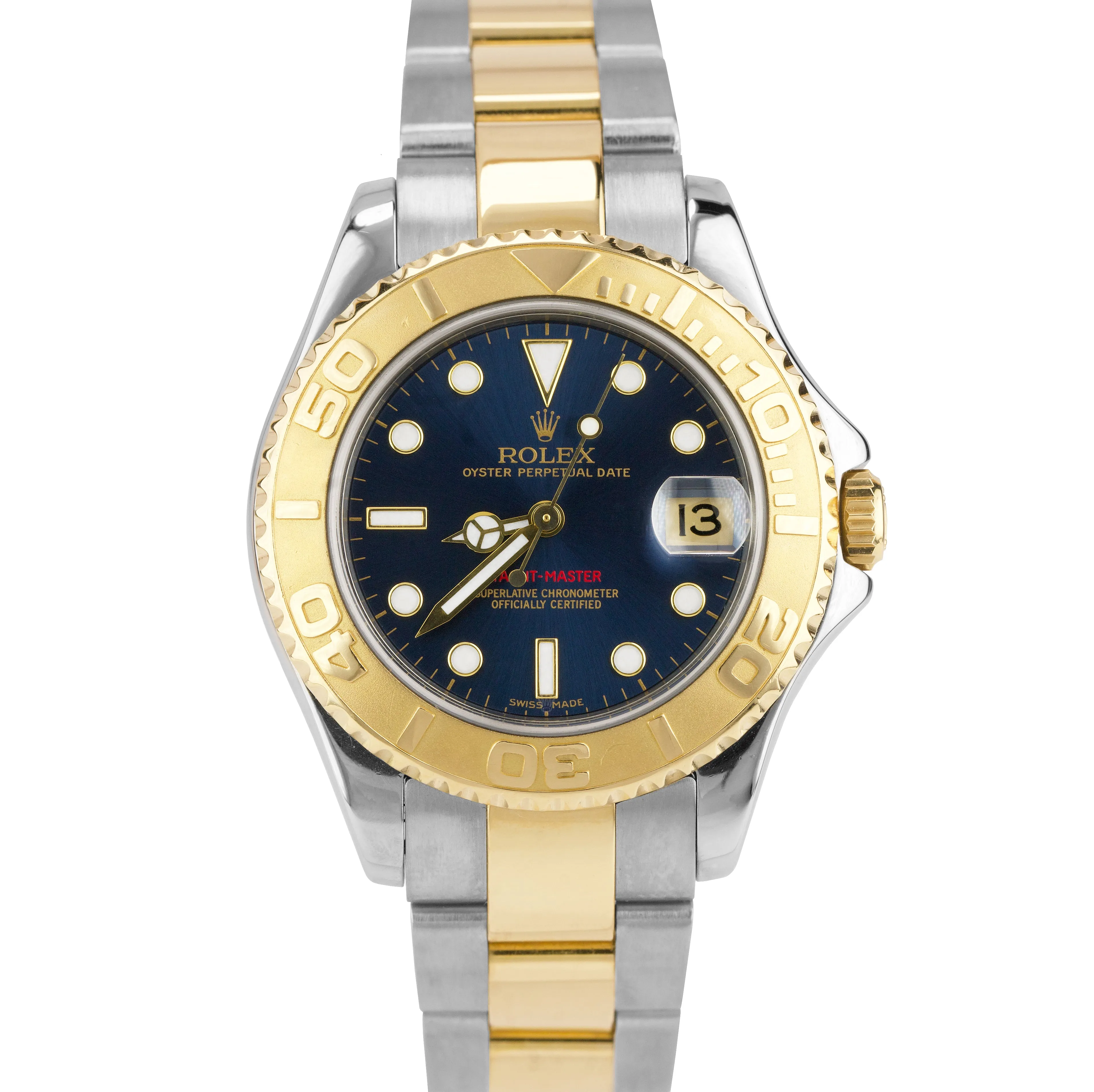 2006 Rolex Yacht-Master Midsize Blue Two-Tone 18K Yellow Gold 35mm Watch 168623