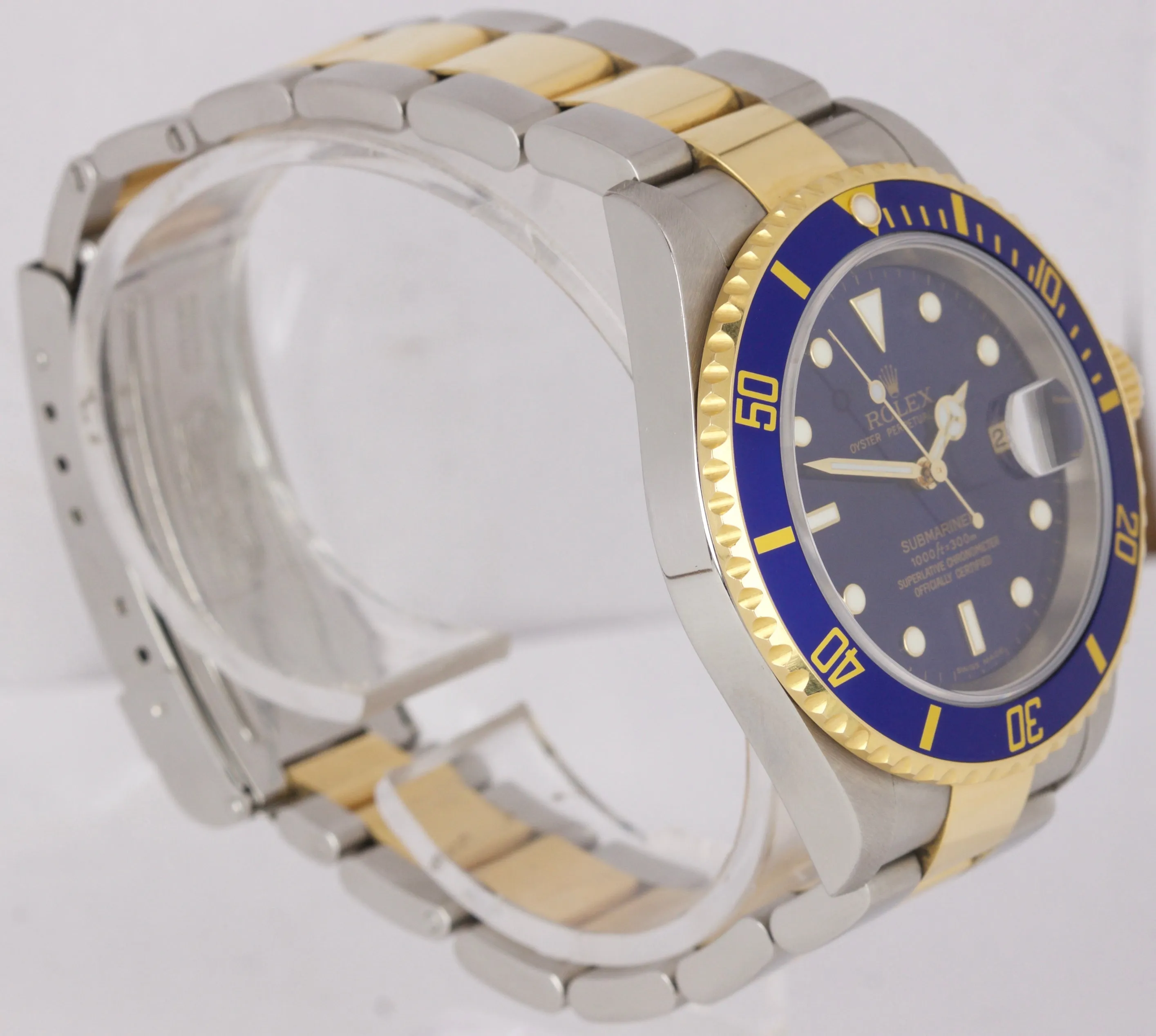 2007 UNPOLISHED Rolex Submariner Two-Tone Gold SS NO HOLES Blue 40mm Watch 16613