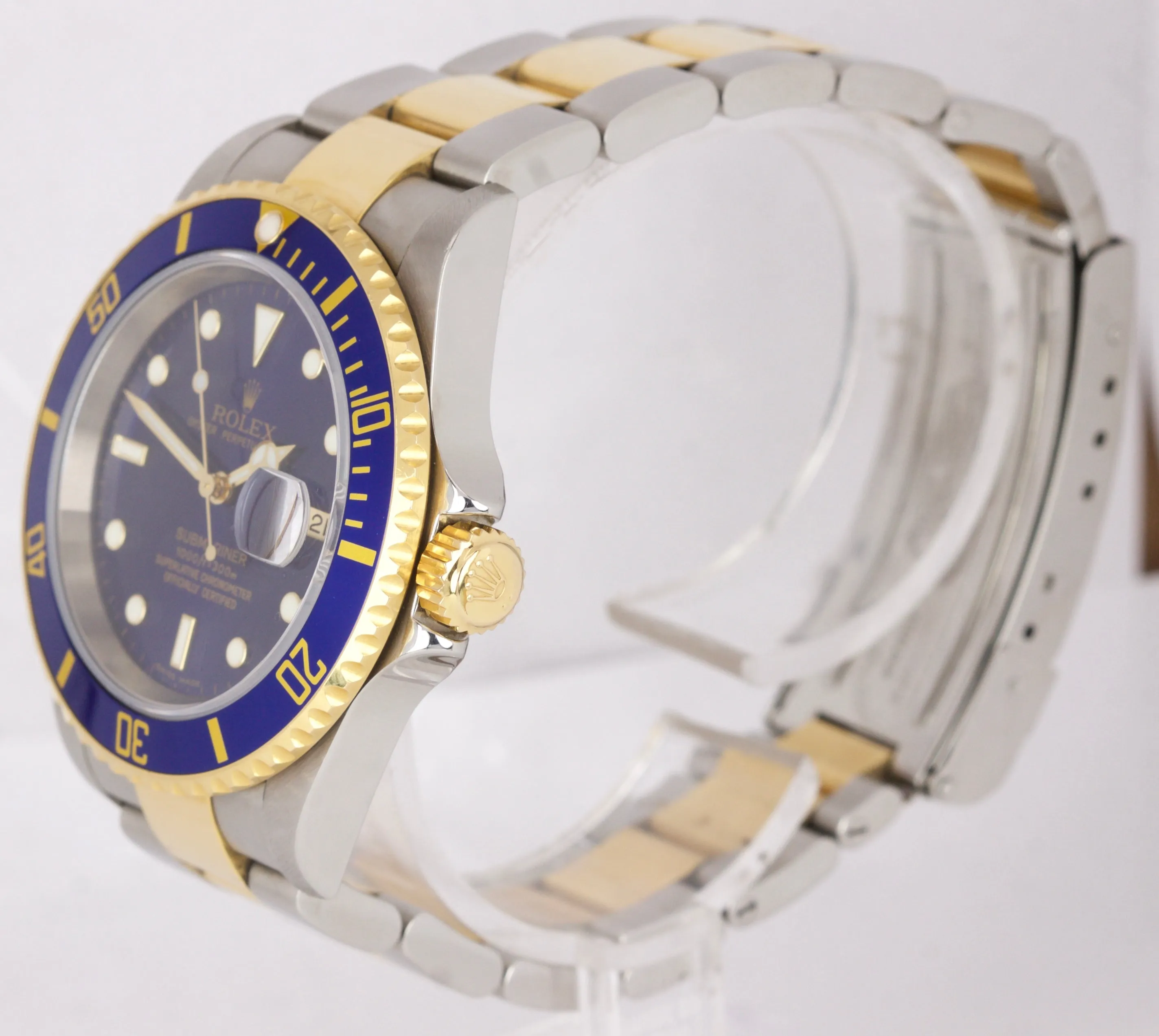 2007 UNPOLISHED Rolex Submariner Two-Tone Gold SS NO HOLES Blue 40mm Watch 16613