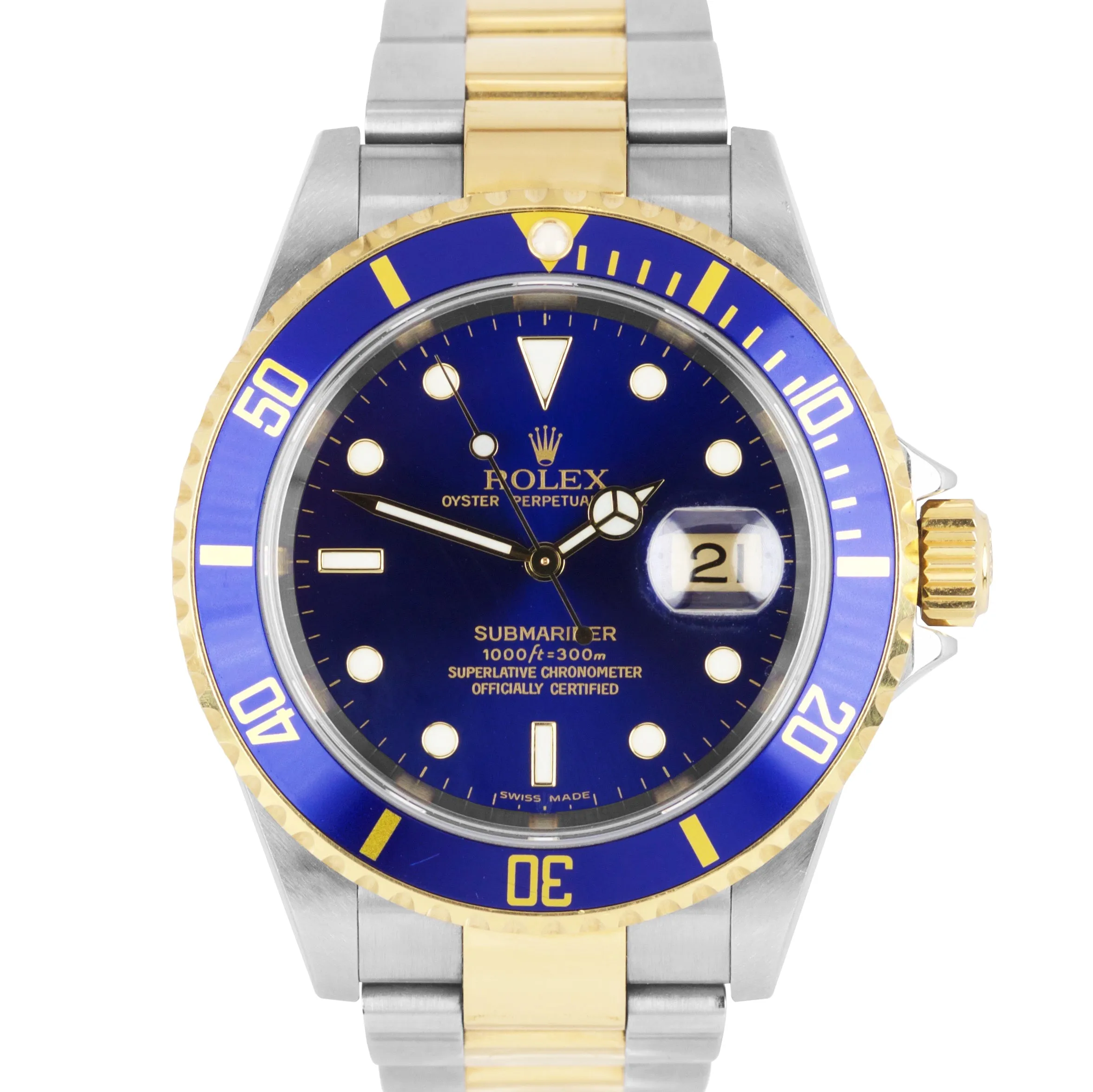 2007 UNPOLISHED Rolex Submariner Two-Tone Gold SS NO HOLES Blue 40mm Watch 16613