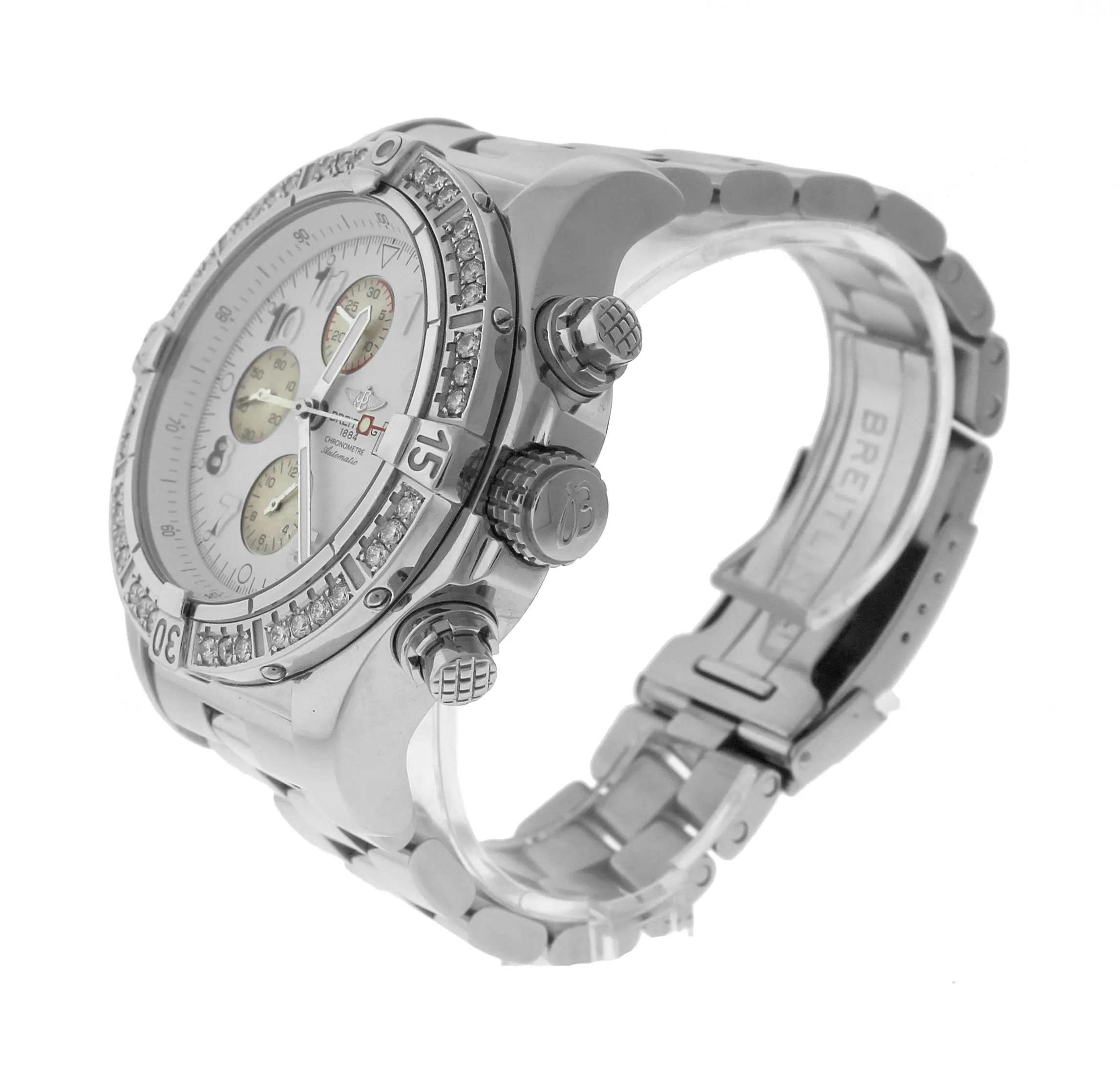 2011 Breitling Super Avenger Chronograph White Diamond A13370 Steel 48mm Watch
