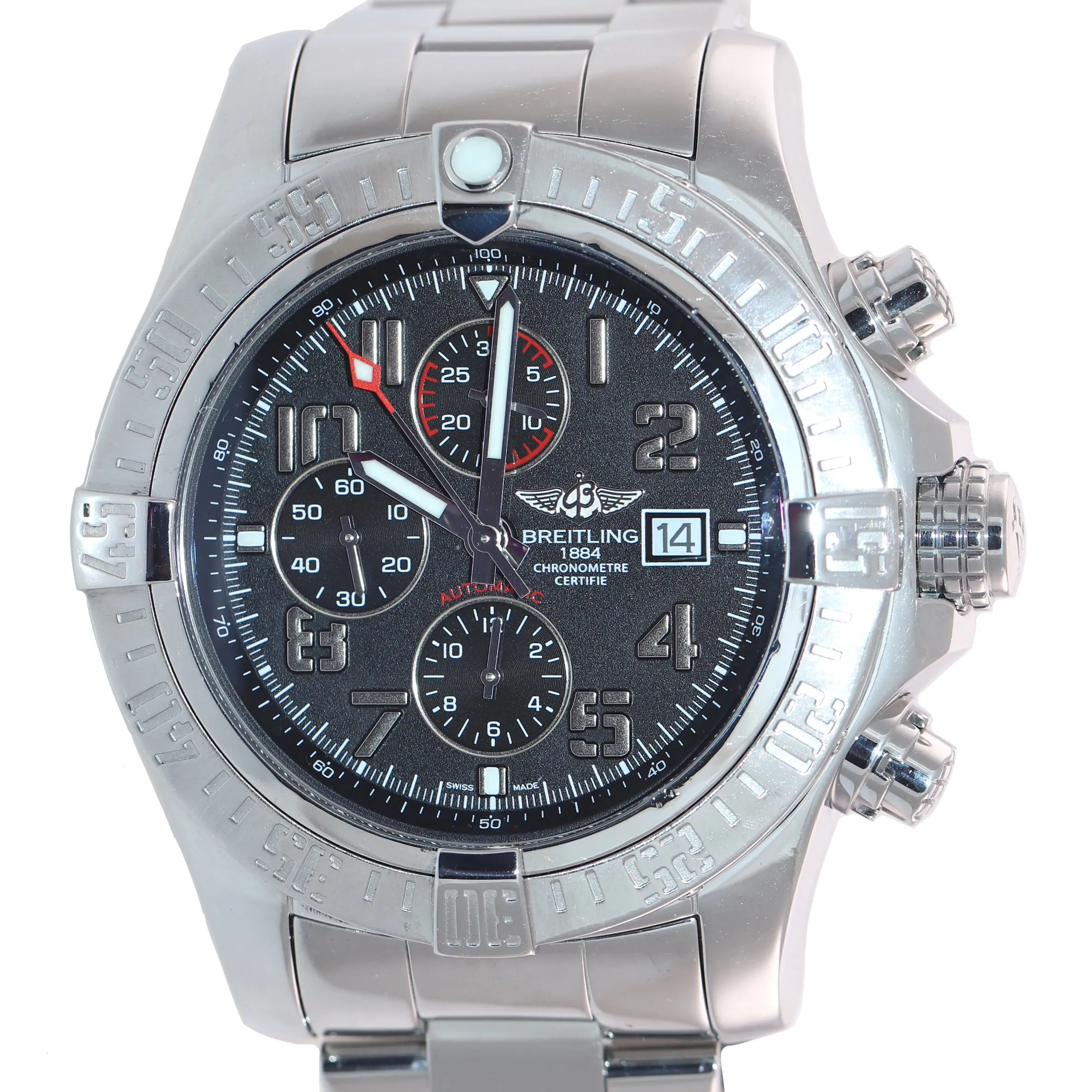 2018 PAPERS Breitling Super Avenger II Chronograph Black Steel A13371 48mm Watch