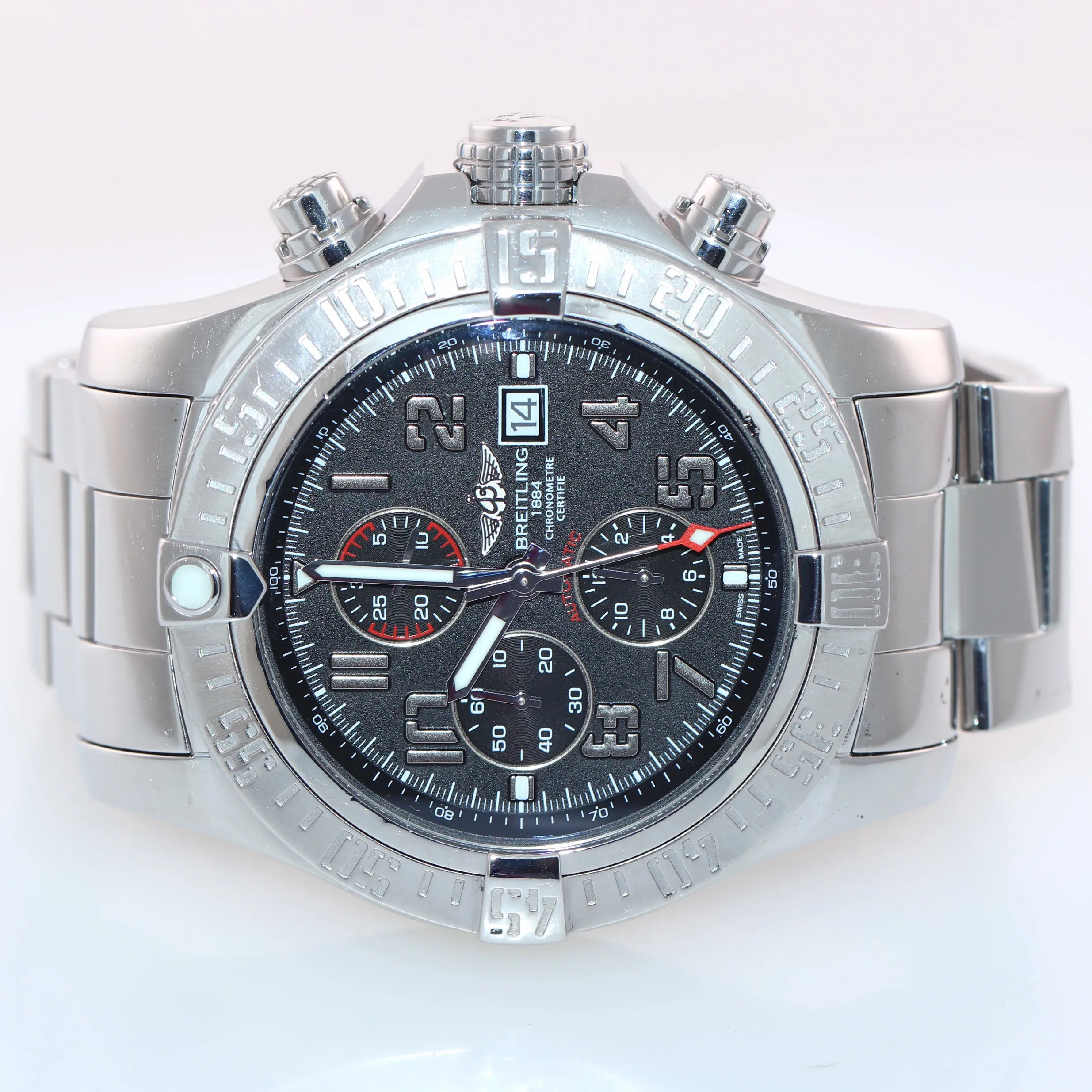 2018 PAPERS Breitling Super Avenger II Chronograph Black Steel A13371 48mm Watch