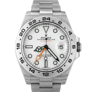 2019 Rolex Explorer II 42mm Polar White Orange Stainless GMT Date Watch 216570