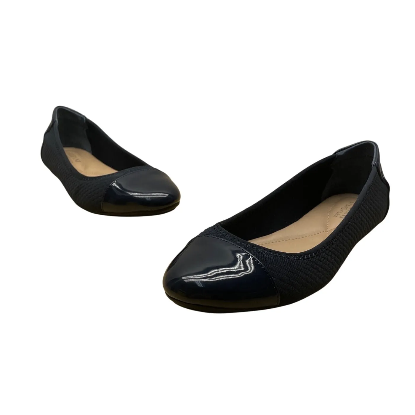 Alfani Womens Navy Quilted Fabric Patent Toe Cap Slip-On Tavii Flats Sz 7.5M