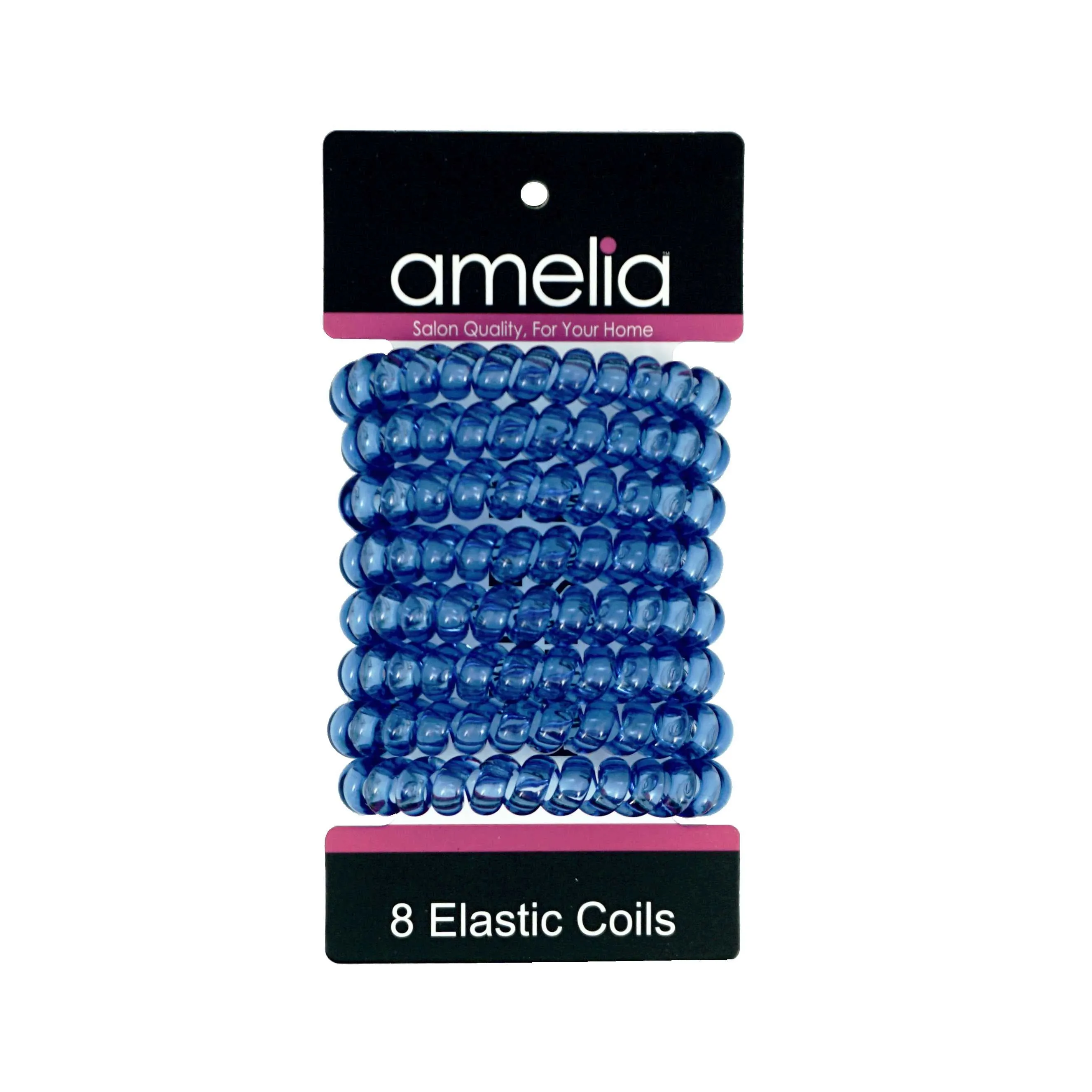 Amelia Beauty Products 8 Large Smooth Elastic Hair Coils, 2. 5in Diameter Thick Spiral Hair Ties, Gentle on Hair, Strong Hold and Minimizes Dents and Creases, Blue