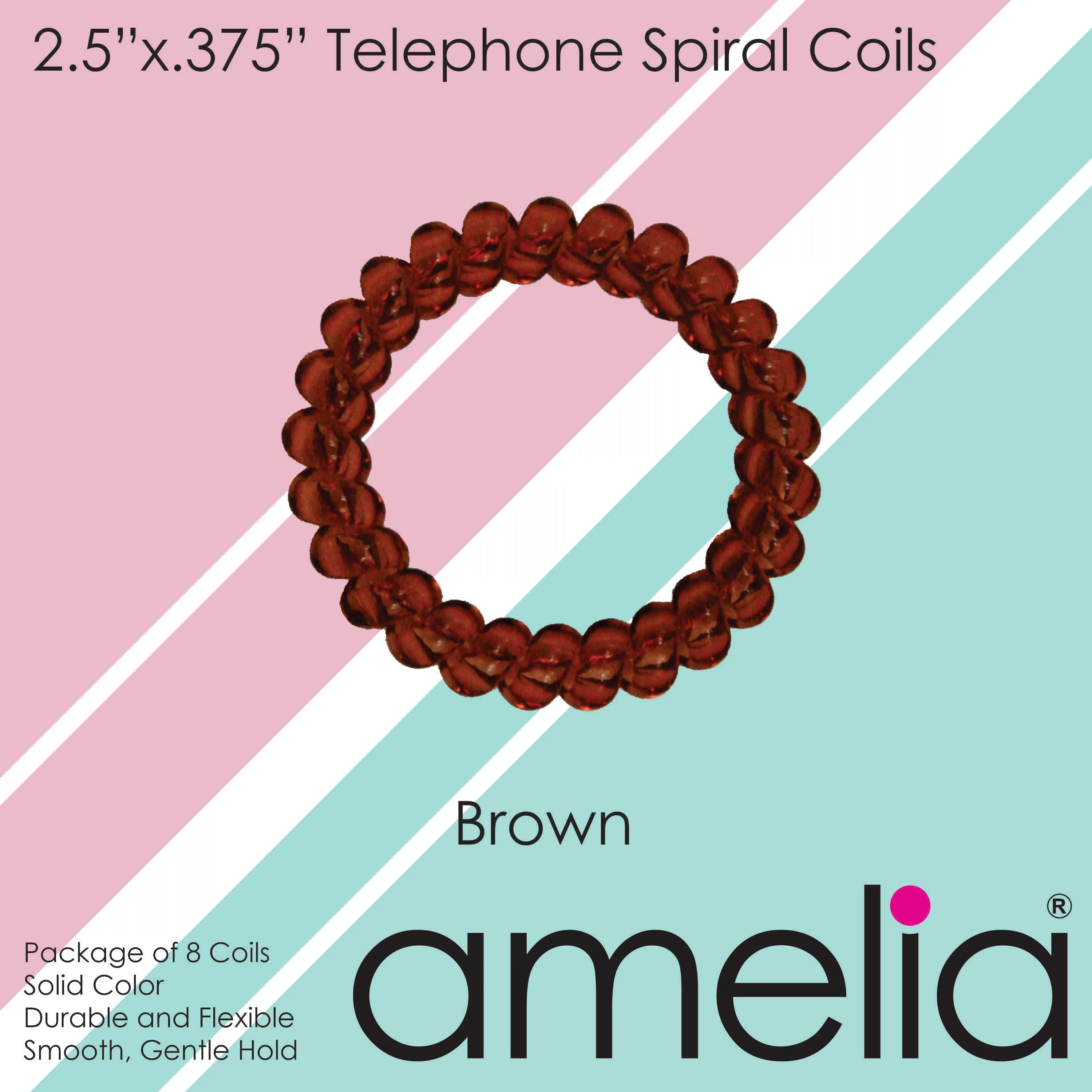 Amelia Beauty Products 8 Large Smooth Elastic Hair Coils, 2. 5in Diameter Thick Spiral Hair Ties, Gentle on Hair, Strong Hold and Minimizes Dents and Creases, Brown