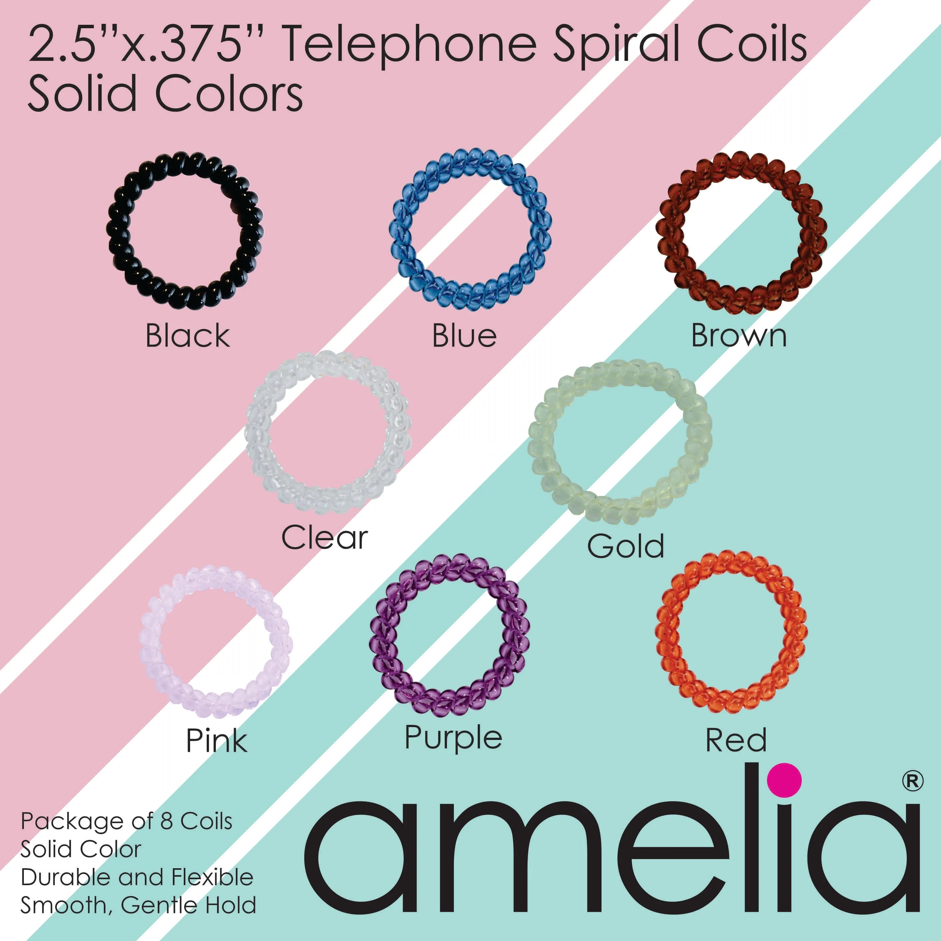 Amelia Beauty Products 8 Large Smooth Elastic Hair Coils, 2. 5in Diameter Thick Spiral Hair Ties, Gentle on Hair, Strong Hold and Minimizes Dents and Creases, Earth Tones