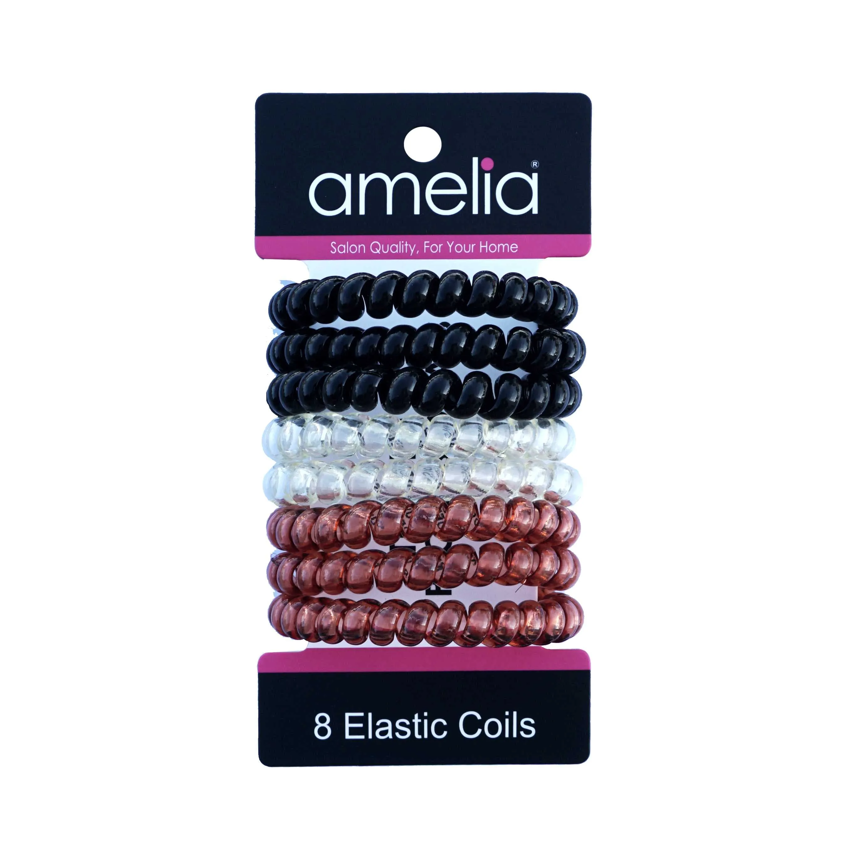 Amelia Beauty Products 8 Large Smooth Elastic Hair Coils, 2. 5in Diameter Thick Spiral Hair Ties, Gentle on Hair, Strong Hold and Minimizes Dents and Creases, Earth Tones