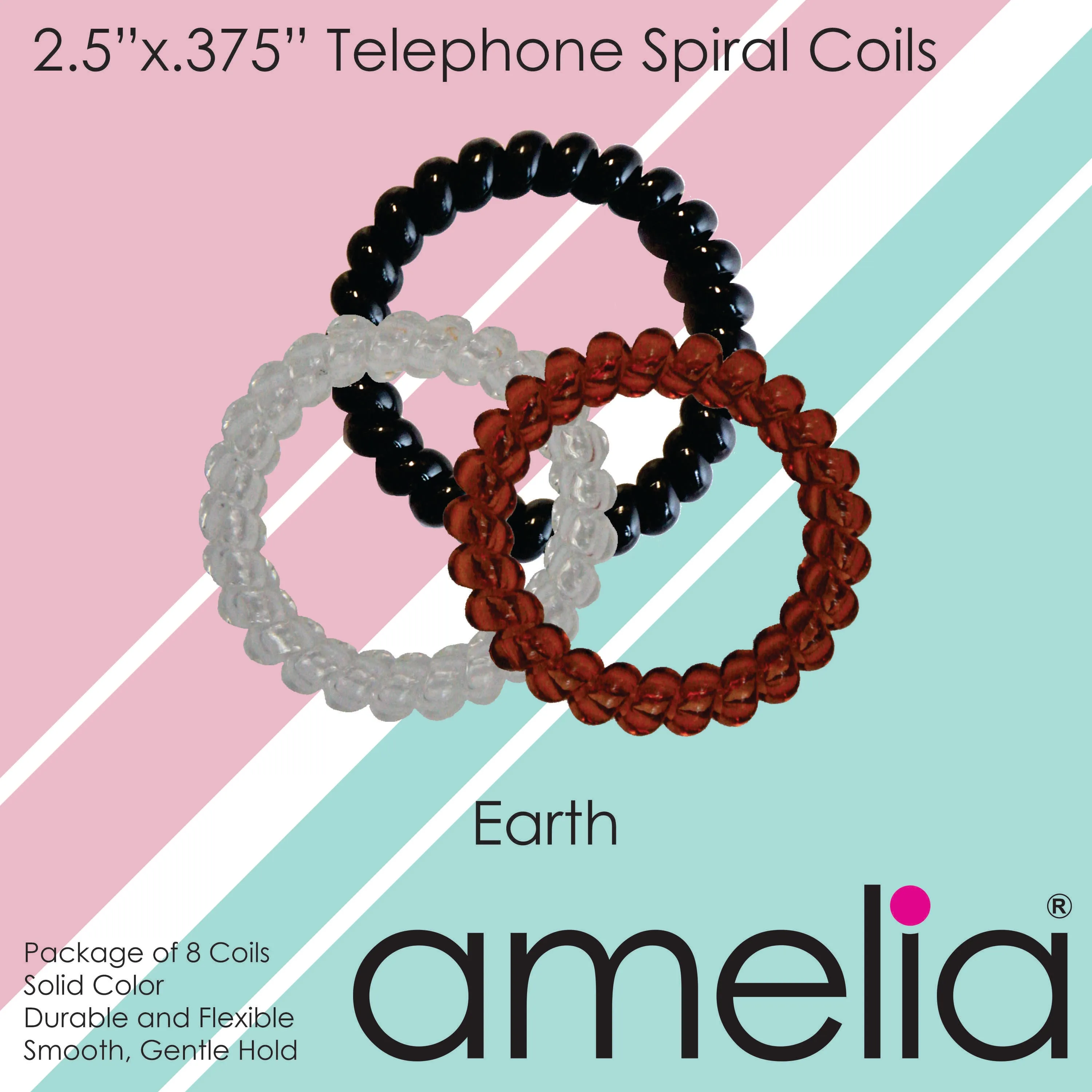 Amelia Beauty Products 8 Large Smooth Elastic Hair Coils, 2. 5in Diameter Thick Spiral Hair Ties, Gentle on Hair, Strong Hold and Minimizes Dents and Creases, Earth Tones