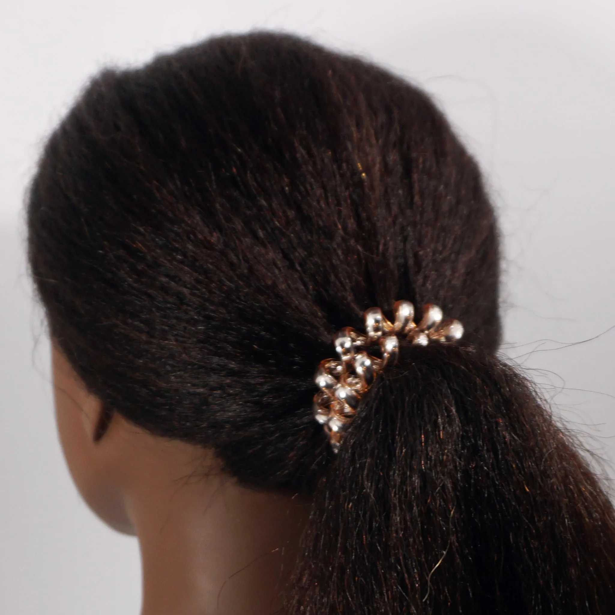 Amelia Beauty Products 8 Large Smooth Shiny Center Elastic Hair Coils, 2. 5in Diameter Thick Spiral Hair Ties, Gentle on Hair, Strong Hold and Minimizes Dents and Creases, Black, Gold and Silver Mix