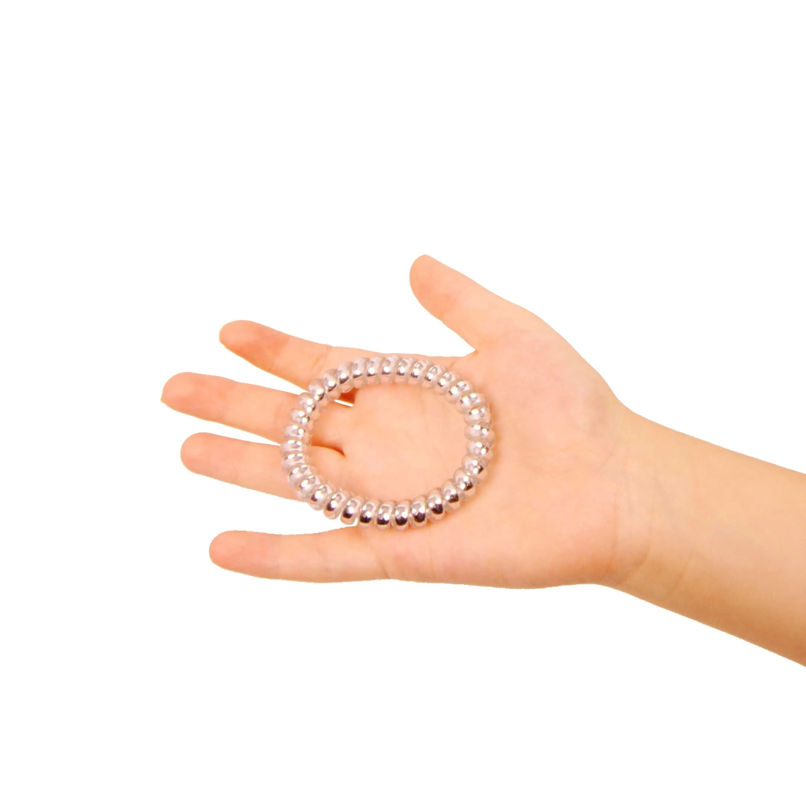 Amelia Beauty Products 8 Large Smooth Shiny Center Elastic Hair Coils, 2. 5in Diameter Thick Spiral Hair Ties, Gentle on Hair, Strong Hold and Minimizes Dents and Creases, Black, Gold and Silver Mix